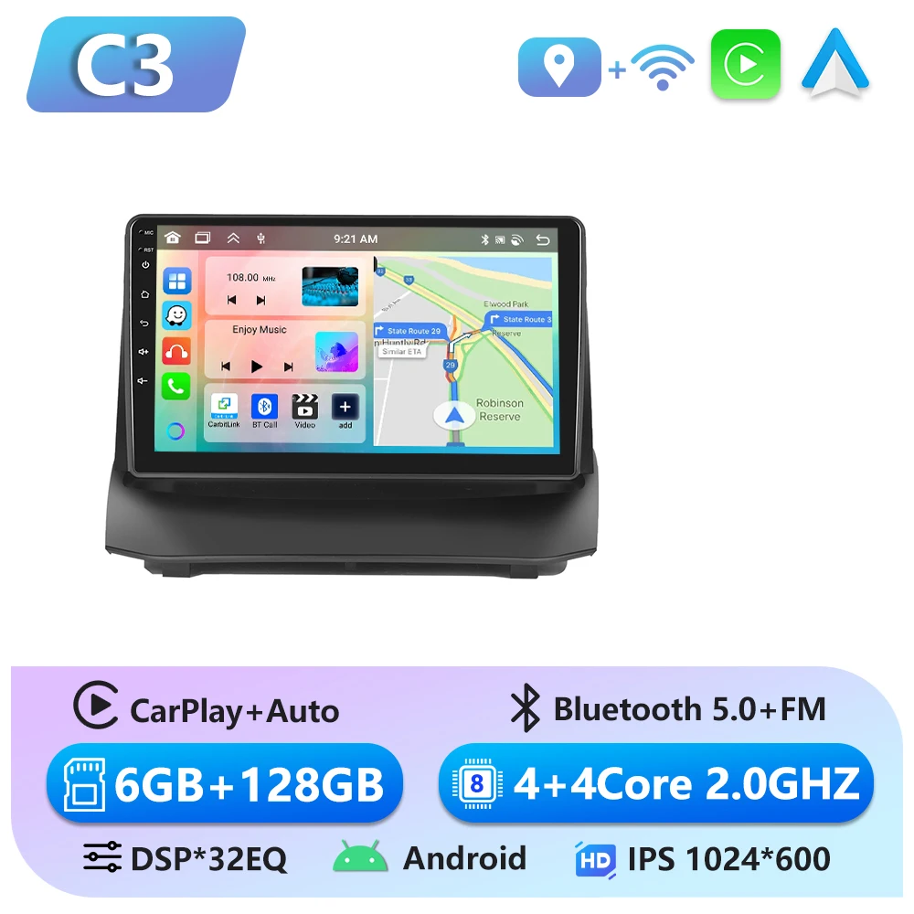 Podofo 6 + 128G Android Autoradio Voor Ford Fiesta 2009-2014 Multimedia Speler Draadloze Carplay Android Auto autoradio GPS Stereo