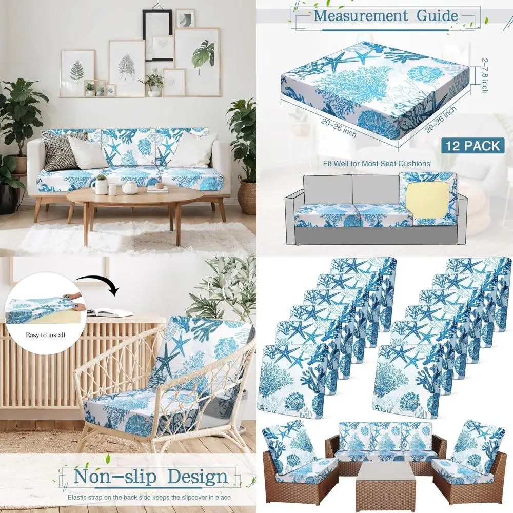 

Набор из 12 чехлов для уличных подушек, эластичные чехлы для диванов, моющиеся защитные чехлы для сидений, светло-голубой цвет океана