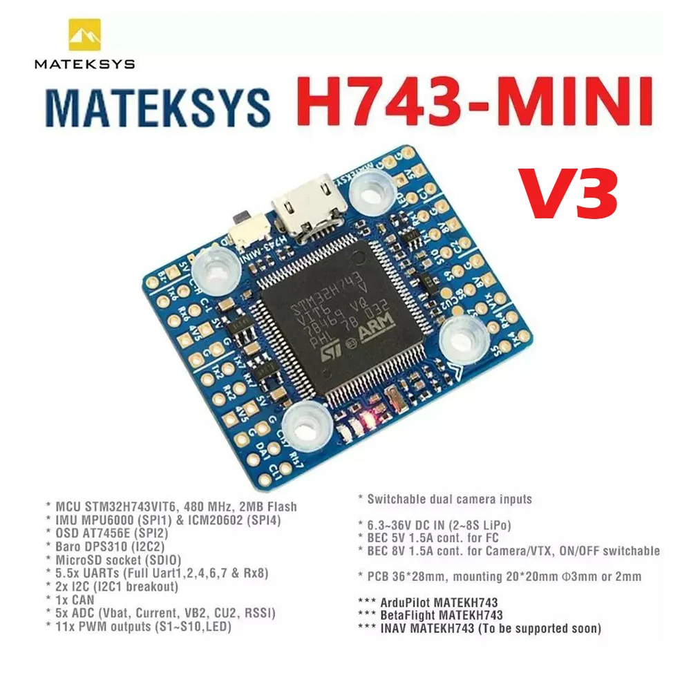 20x20mm Matek H743-MINI V3 H743 Flight Controller STM32H743VIT6 ICM20602 Built-in OSD DPS310 PDB for FPV RC Racing Drone Parts