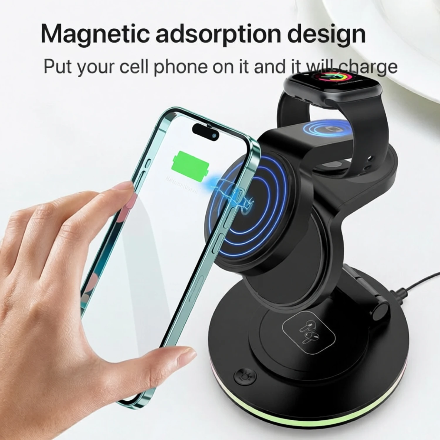 

Магнитные беспроводные зарядные устройства с быстрой зарядкой 4 в 1, настольный приемник типа c, невидимое беспроводное зарядное устройство 15 Вт для iPhone 16 15 14 Pro Max