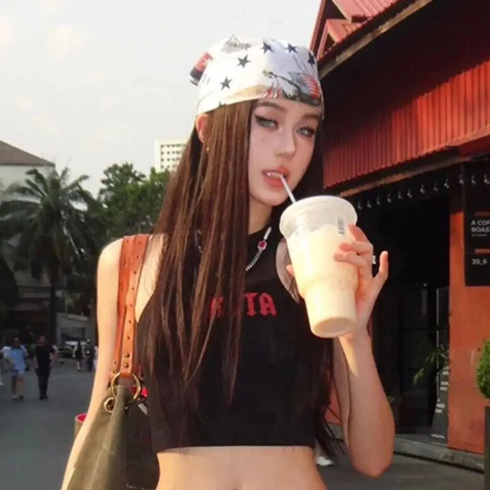 Exquisito y dulce turbante con estampado de estrellas Y2k, pañuelo para la cabeza estampado que combina con todo, pañuelo para el pecho, pañuelo cuadrado pequeño, Spice Girls