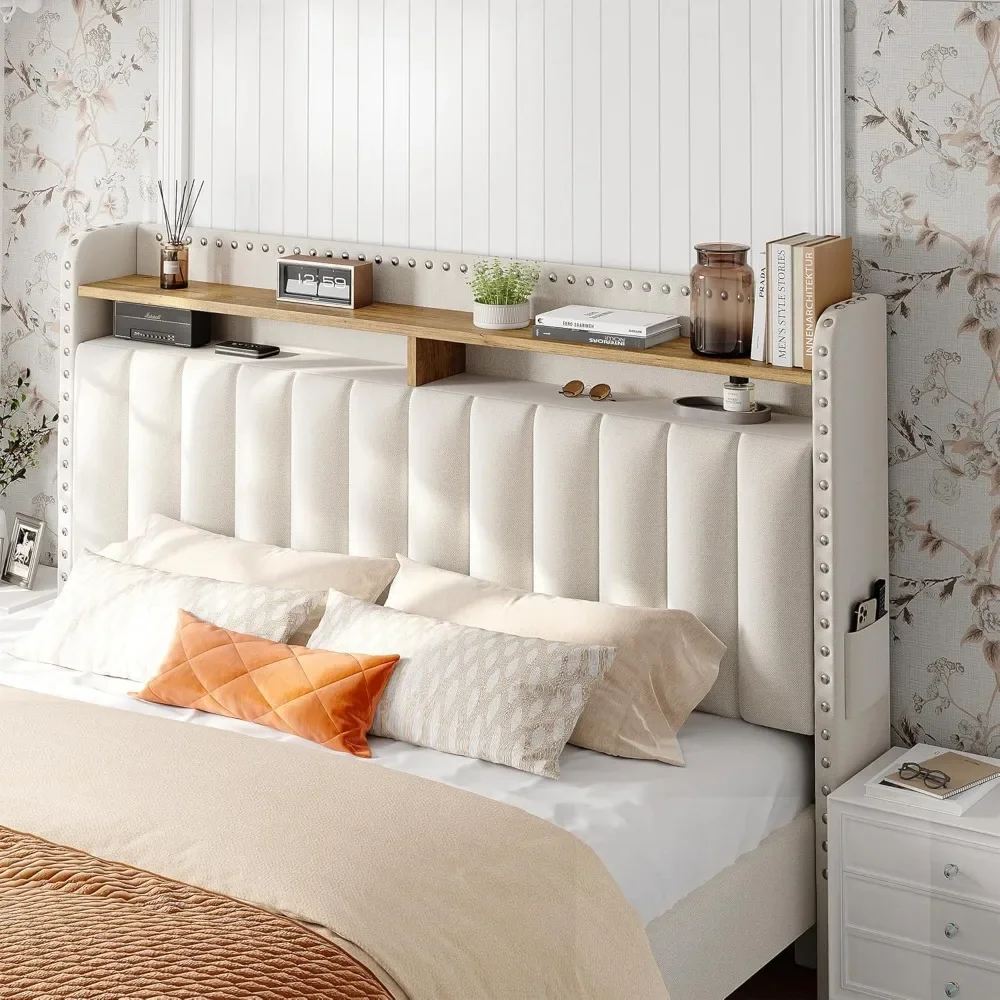 Bed Frame with Headboard and Storage, Upholstered Bed Frame with Storage, Sturdy Bed Frame with 2 Drawer