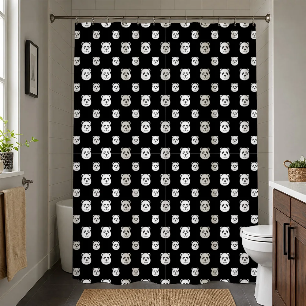 Cute Panda Shower Curtain Waterproof Black Bathroom Decor Funny Cartoon Print Fabric Curtain Liner for Kids Bathroom Home Access