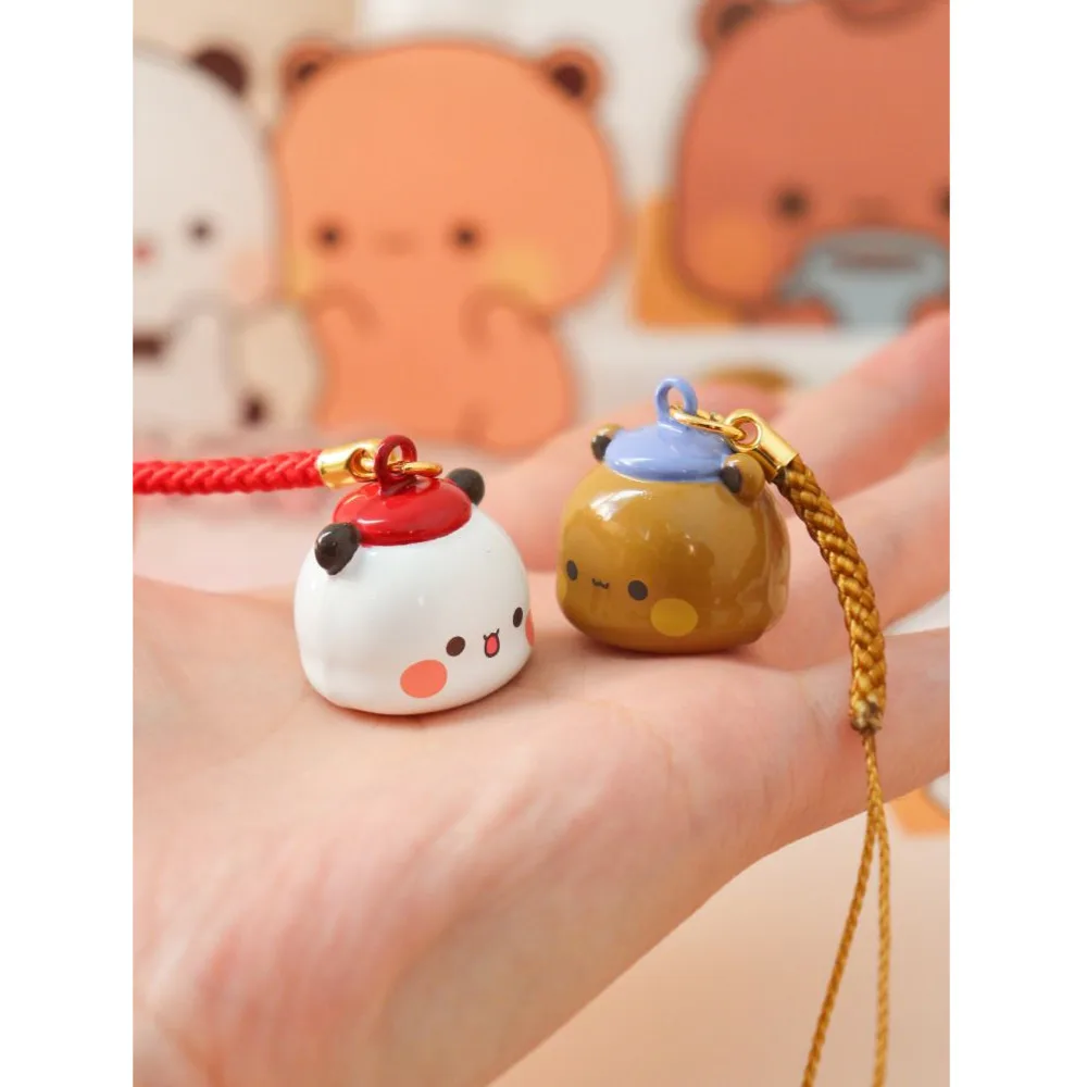 Cartoon Bubu Dudu Bell Pendant Cute Panda Bear Keychain Funny Animal Key Chain Car Mobile Phone Bag Hanging Jewelry For Kid Gift