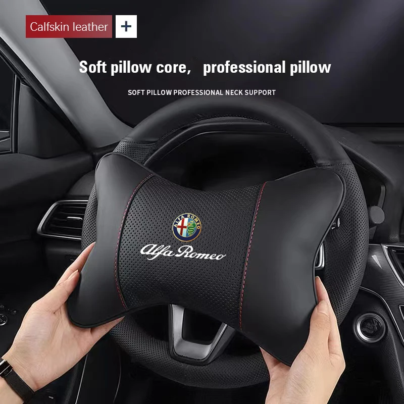 

2026 Hot Car Sticker Car Neck Pillows Both Side Pu Leather Headrest Waist Pillow For Alfa Romeo Giulietta Mito 159 Giulia Stelvi