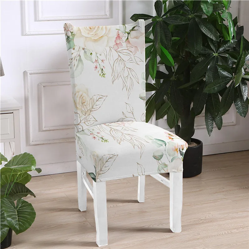 Flowers Style Stretch Chair Covers Dinner Room Anti-Dirty Kitchen Seat Cover 1Pc High Living Spandex Chairs Protector