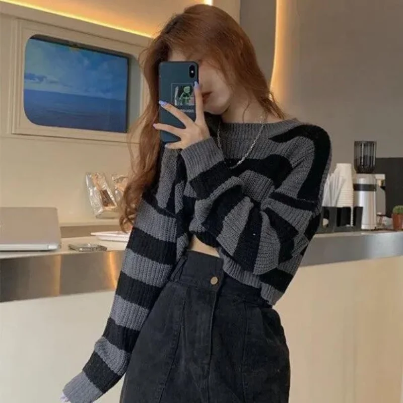 Cropped Pullovers Women S-6XL Simple Fall New Knitwear Young College Striped All-match Ins Korean Y2k Schoolgirls Sweaters Loose