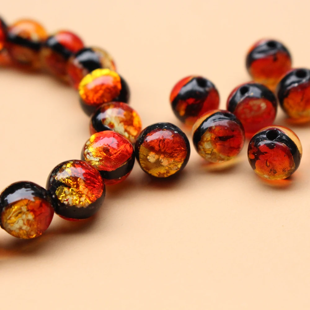 10pcs 8mm 10mm  12mm Lampwork Glass Beads Luminous Lampwork Beads Red Orange Color  for jewelry  Making