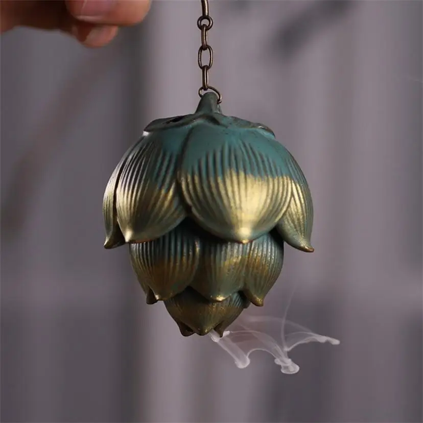 1 Pcs Creative Lotus Shape Hanging Ball Backflow Incense Ceramic Aromatherapy Furnace Hollow Incense Holder Home Decor