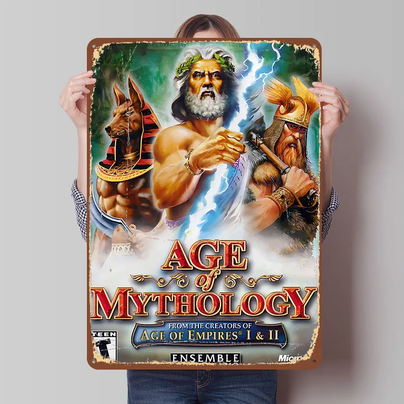 Age of Mythology Game Cover Printed Poster Customized Retro Wall Art Vintage Metal Tin Signs for Home Wand Deko Desk Decor Items