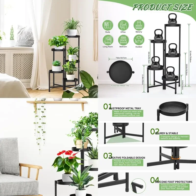 5 Layer Heavy Duty Iron Flower Pot Stand Multi Tier Plant Display Rack for Garden Terrace Balcony Greenhouse