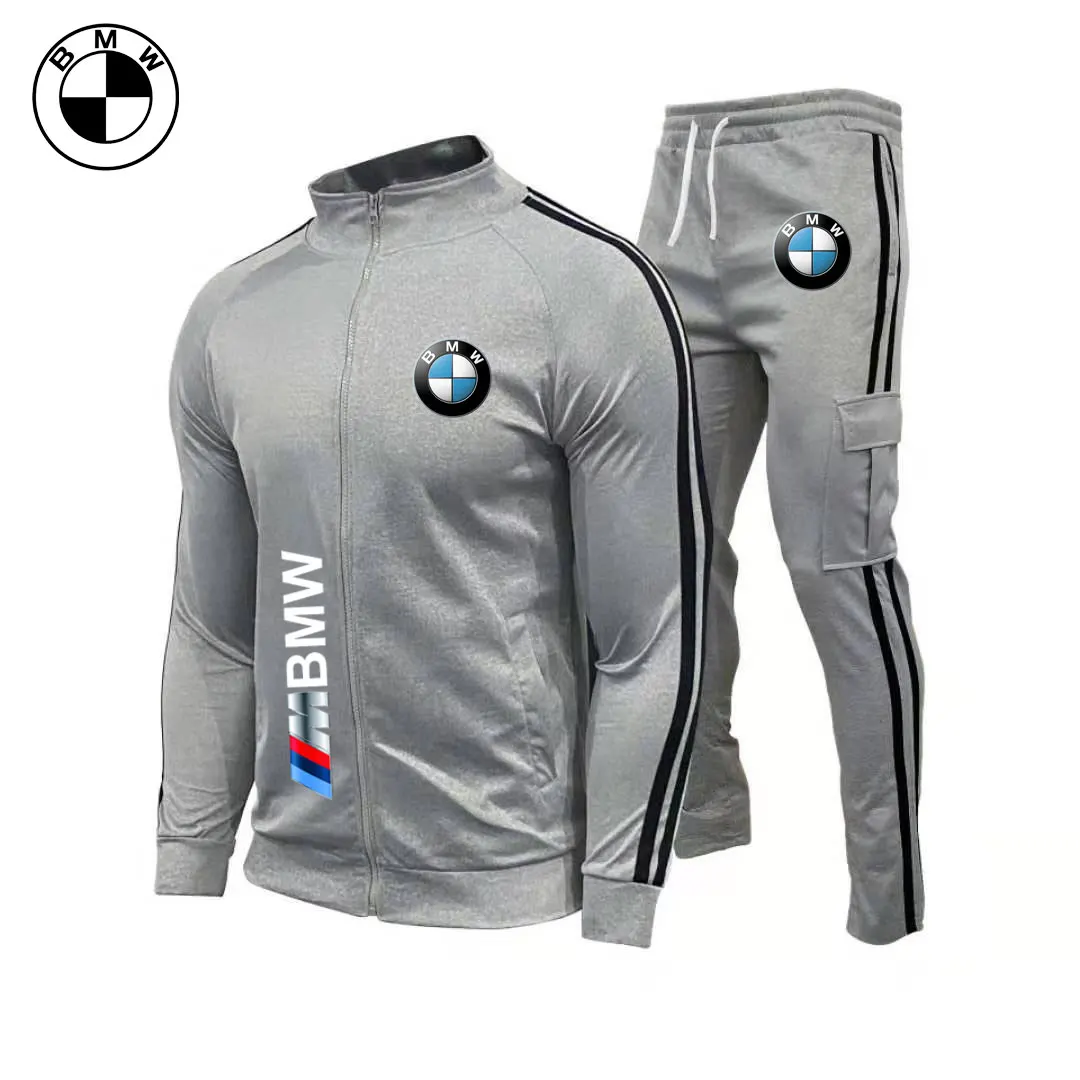 BMW العلامة التجارية شعار مطبوعة الرجال البدلة قلنسوة بسحاب مجموعة لعشاق السيارات ، الشارع الرجال الربيع والخريف معطف + السراويل 2 قطعة مجموعة #3