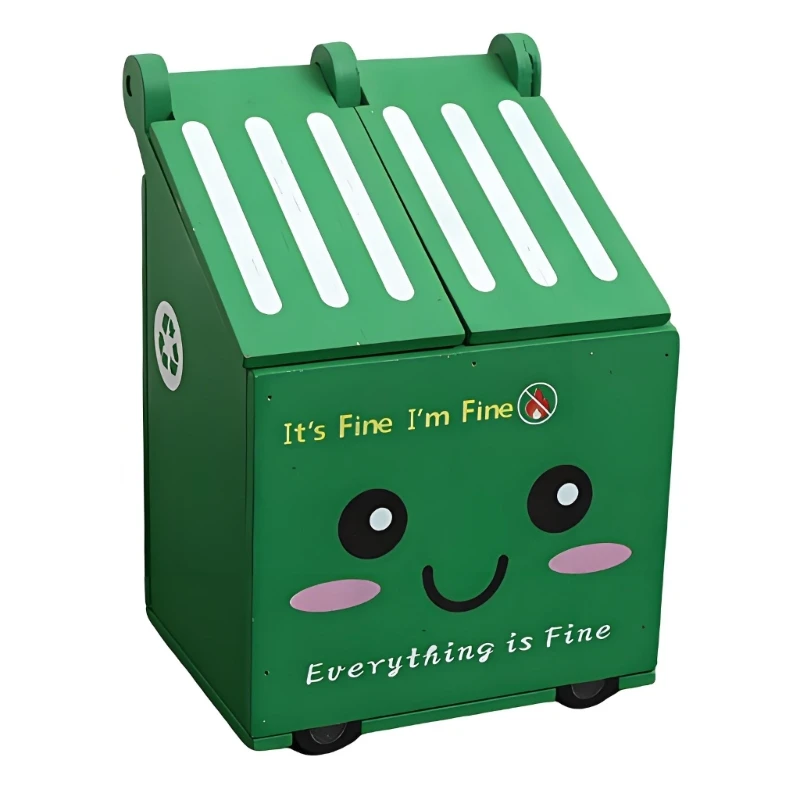 Wooden Waste Container Writing Tool Box With 2 Sections And Playful Design For Office Desk Organization D2RC
