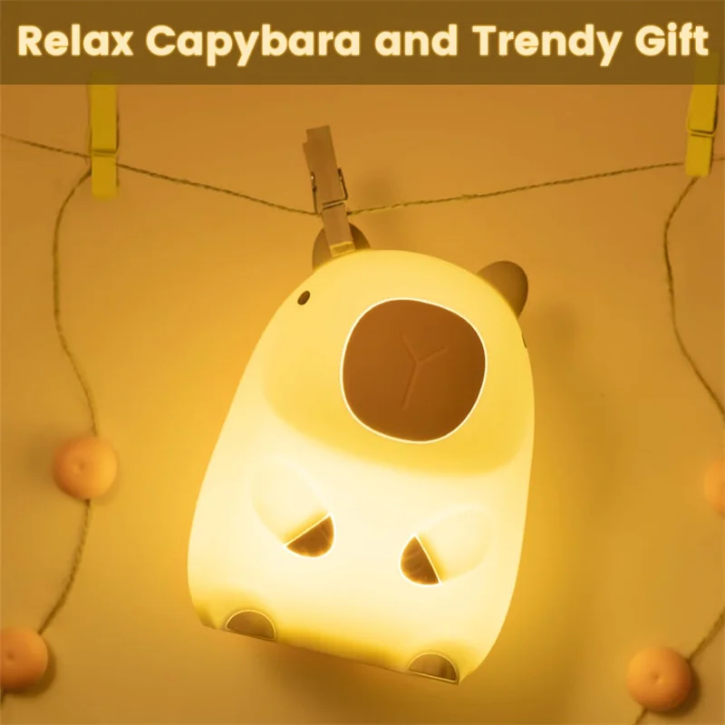 Veilleuse Capybara en silicone souple, lampe en forme de Capybara de dessin animé, aste et à commande tactile, nouveauté