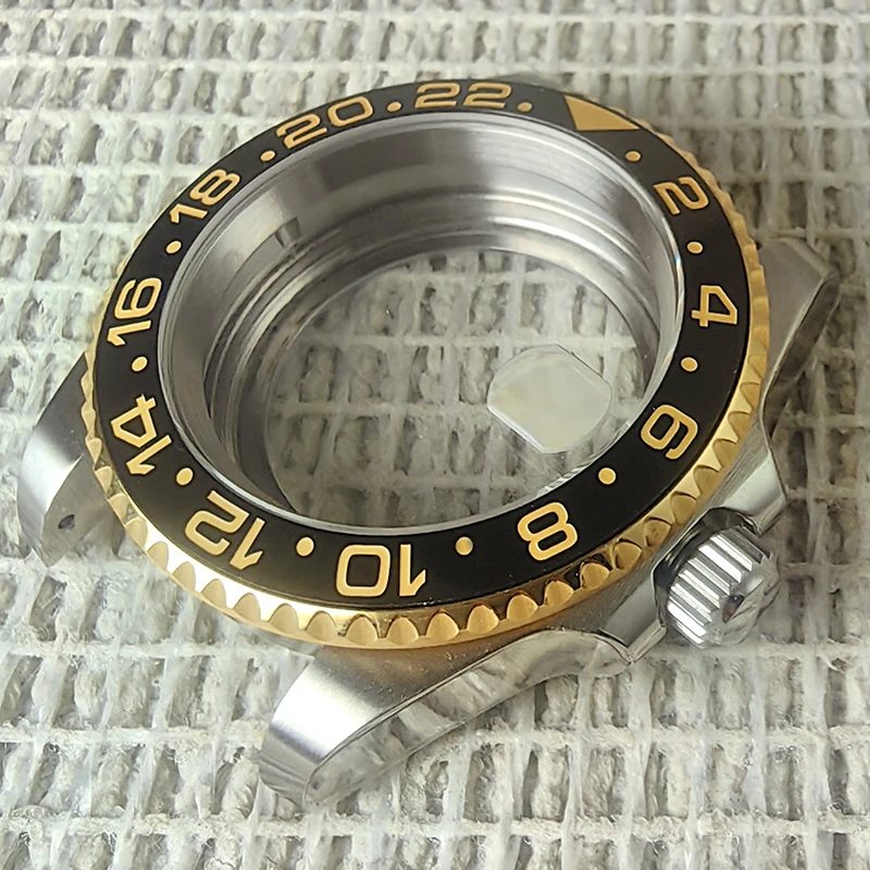 40mm prata + ouro caso acessórios nh35a vidro de safira ouro moldura cerâmica digital com movimento nh34/35/36 capa traseira à prova dwaterproof água