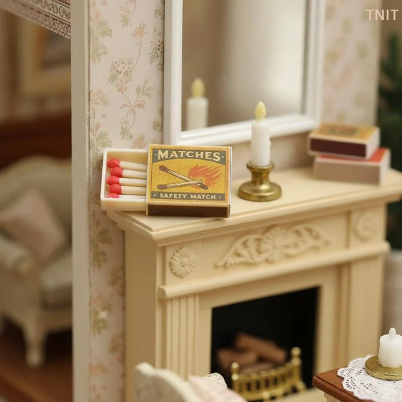 [J] Puppenhaus-Miniatur-Modell einer Vintage-Streichholzschachtel, realistisches Miniaturzubehör für Szenengestaltung, Fotografie-Requisiten & Diorama-Dekoration