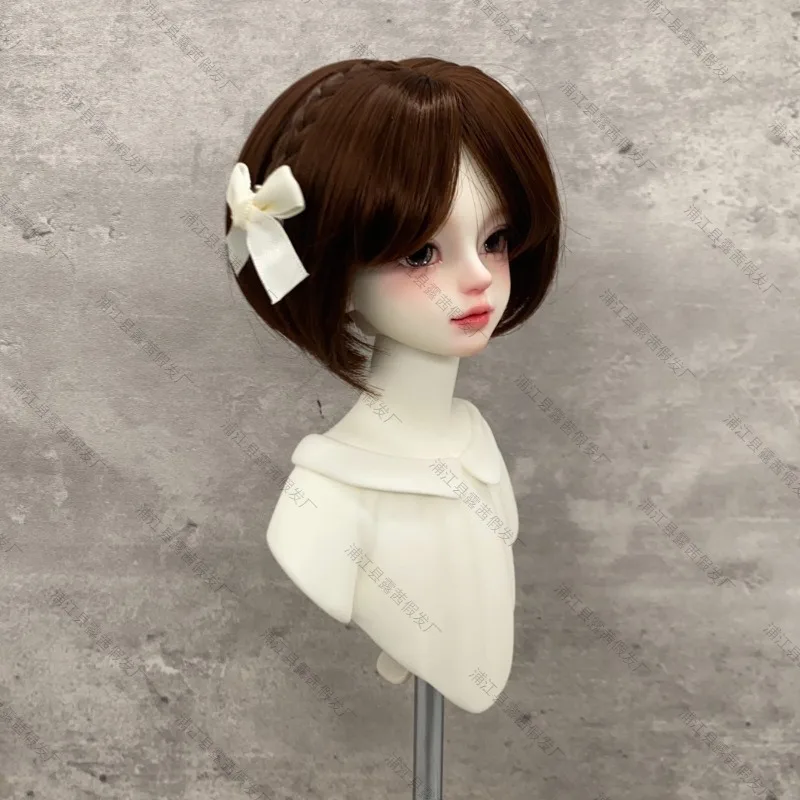 BJD/SD Student Girl Bobo Short Haircut with Bangs and Braids Wig 1/3 1/4 1/6 Doll Wig 2D Doll Dress Up Toy Doll Making Supplies 4