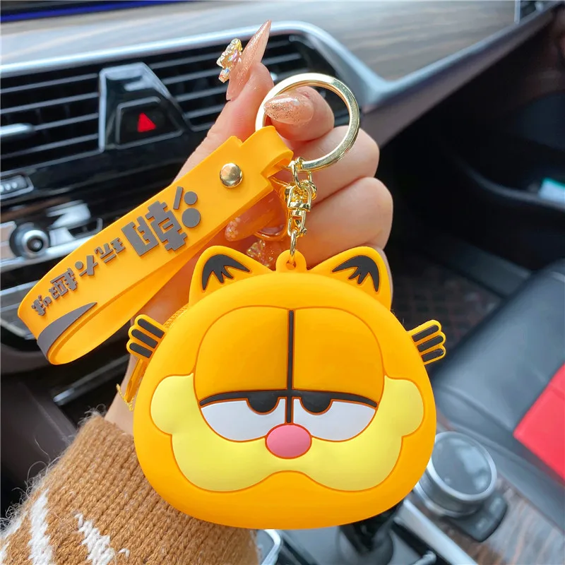 Cartoon Garfield Soft Silicone Key Chain Coin Change Purse Mini Headset Lipstick Storage Bag Couple Pendant Girl Creative Gift