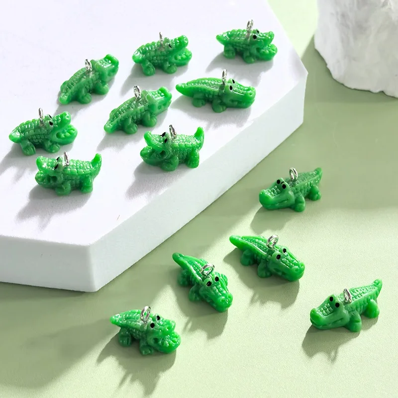 10개 귀여운 악어 3D 참, 미니 레진 동물 펜던트, 쥬얼리 제작용, 목걸이 및 귀걸이 공예 DIY 액세서리