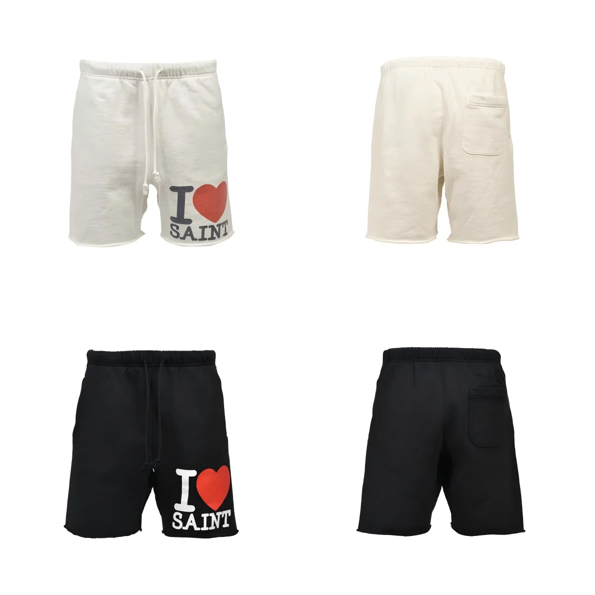 Unisex Retro Distressed Washed  Heart Print American Five‑Quarter Streetwear Casual Short Pants
