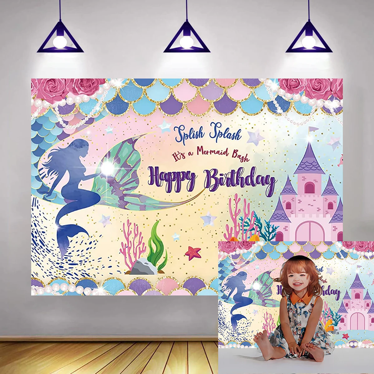 Mermaid Birthday Party for Girl Under The Sea Backdrop Tail Shell Bday Background Little Princess Decor Photo Booth Props 5x3ft