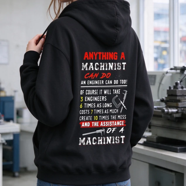 Machinist Engineer Hoodie Funny Sweatshirt Mechanic Gift Joke Shirt Industrial Apparel CNC Top Tool Graphic Sarcastic Workwear