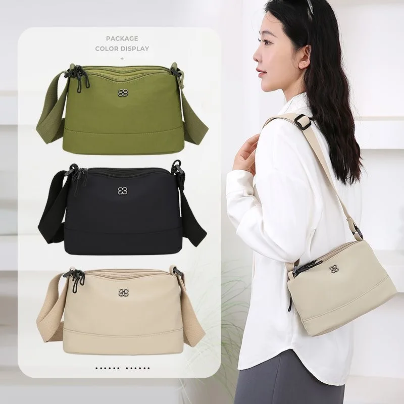 

Newest Soft Nylon Cloth Women Shoulder Bag Multiple Pockets Casual Style Handbag Solid Color Crossbody Bags Girls