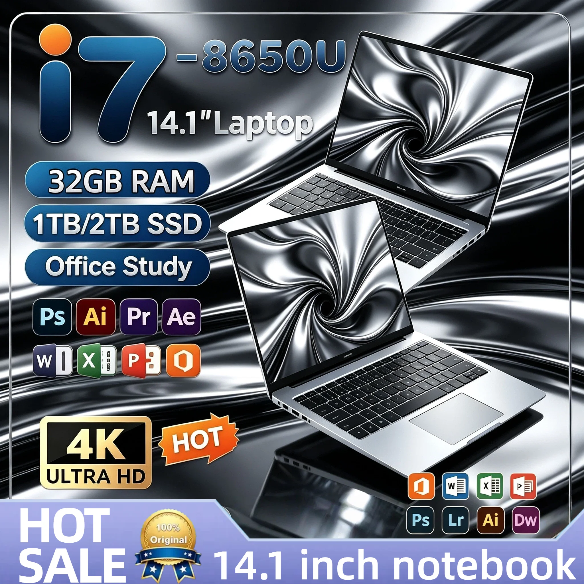 Intel Core i7 8650U 14.1 Inch Ultra Slim Laptop 4C8T 1.9 4.2GHz 32GB RAM 2TB SSD Gaming PC Gamer Office 1920x1080 Ultra HD