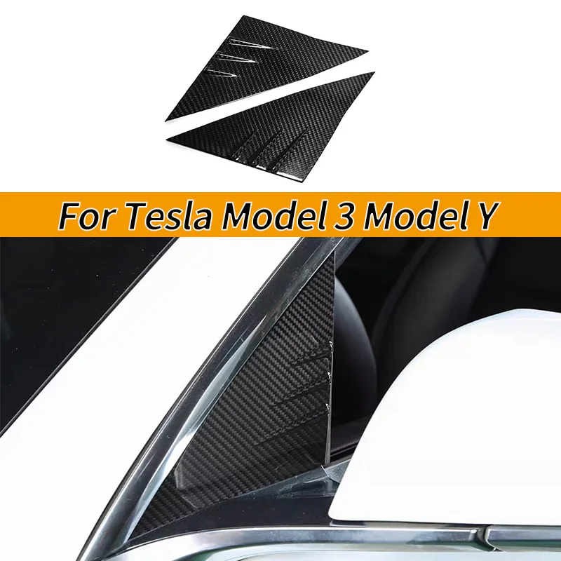 

Для Tesla Model Y 2020-2022 Model 3 Highland 2024, оригинальное углеродное волокно, треугольная панель на окно, аксессуар