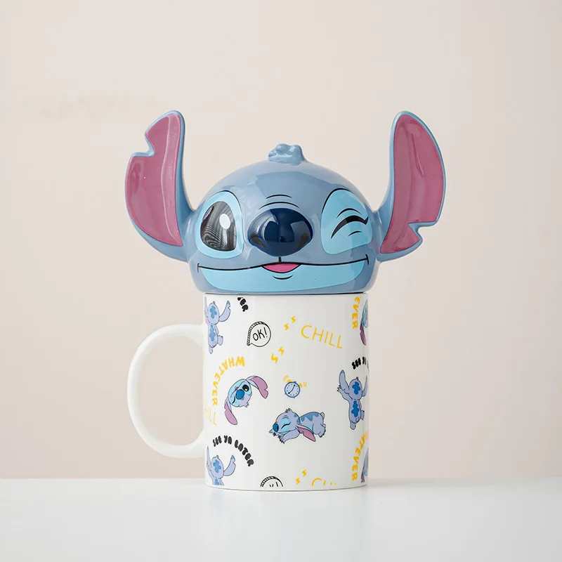 أنيمي   ليلو وستيتش   الملاك والغرزة   كوب الزوجين   تزيين   كوب سيراميك بغطاء   350 مل   كأس المكتب المنزلي   مظهر عالي   هدية