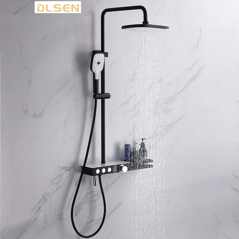 Modern Design High End Shower Faucet Shower Mixer Sets Bathroom Shower System Sets with Shampoo Holder for Hotel Bathroom view 6