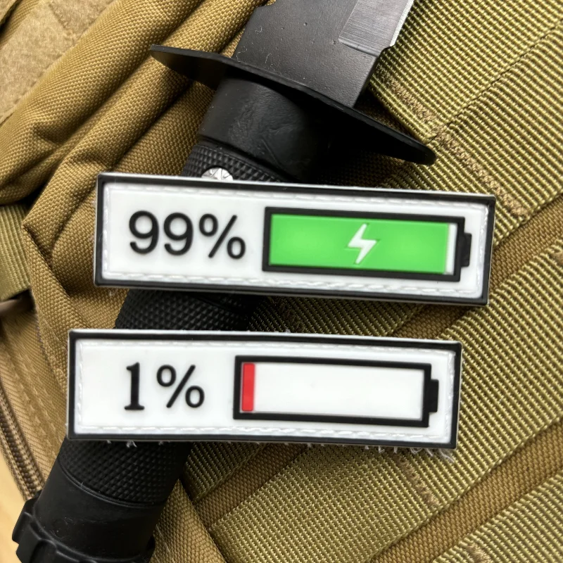 3D PVC  Battery Status Morale Badge 99% 1% Tactical Patch Patches for Clothing Hook and Loop Military Backpack Sticker Appliques
