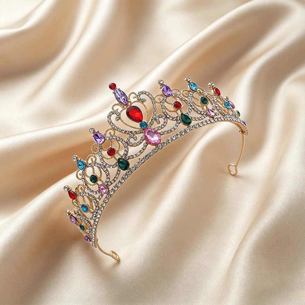 Luxury Vintage Gold Tiara Crown Elegant Baroque Rhinestone Princess Bridal Wedding Hair Accessories Birthday Party Formal Events view 4