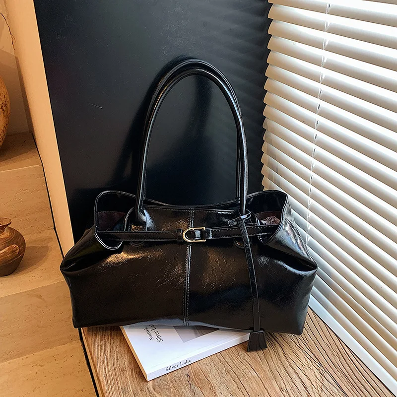 

Женская большая вместительная сумка 2025 года, многосторонняя сумка через плечо из натуральной кожи, винтажная шикарная рабочая сумка для офиса