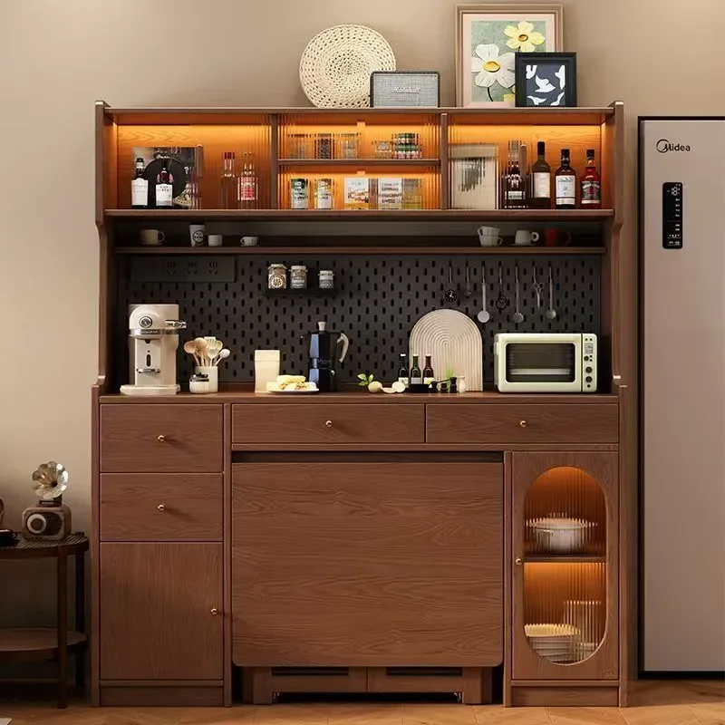 for All Solid Wood Folding Dining Table Side Cabinet Integrated Household Small Apartment Retractable Mobile Multi Functional