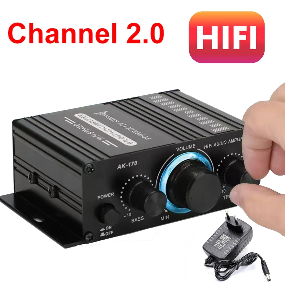 Power Amplifier HIFI Car Audio Amplifier AK170 Channel 2.0 Home Digital Audio Amp 20W * 2 for Home Audio and Video Systems DC12V