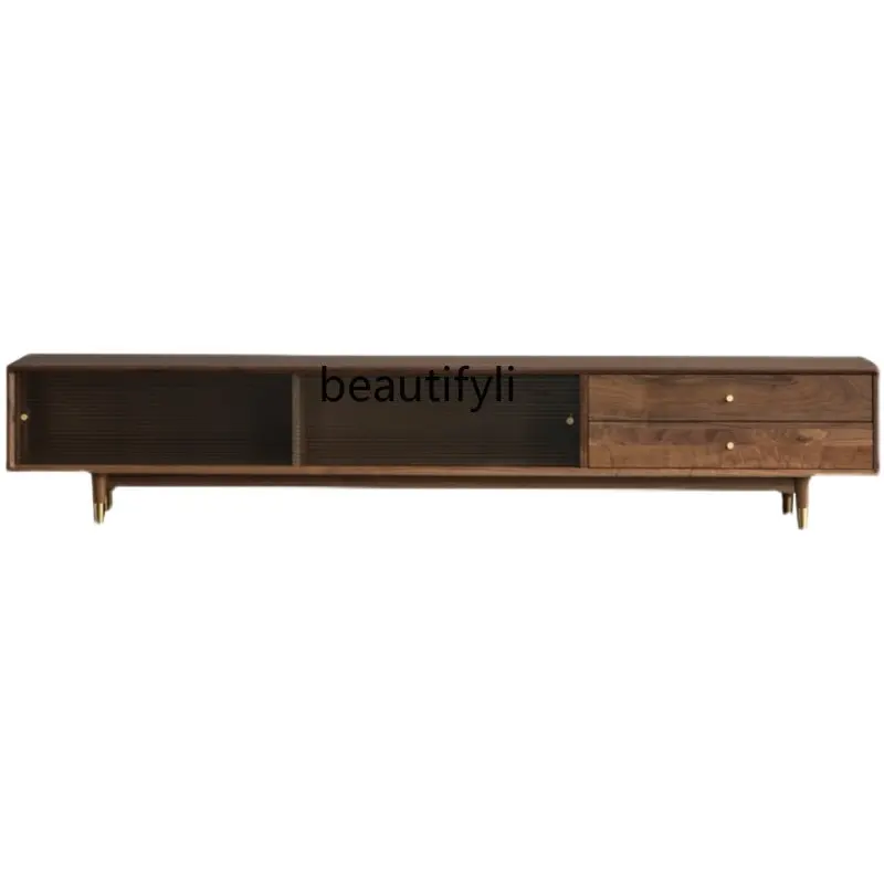 

zq Nordic Solid Wood TV Stand Coffee Table Combination Simple Living Room Furniture Black Walnut White Oak Log