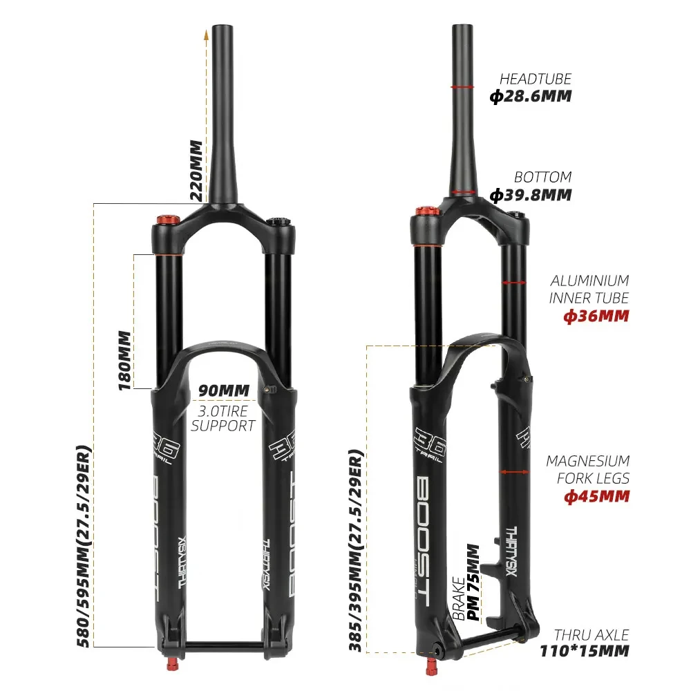 HIMALO Suspension Fork DH AM Down Hill Thru Axle Boost 110MM*15MM Travel 180MM Mountain Bike MTB AIR Fork Bicycle Part