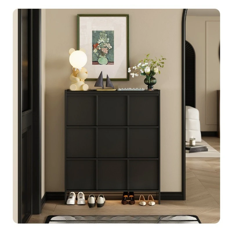 

Solid wood ultra-thin shoe cabinet, cream medium antique extremely narrow black tipping bucket shoe cabinet shoe rack