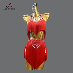 Latin Dance Dress Woman Party Ball Practice Wear Girls Tassel Clothing Kids Line Suit Stage Costume Prom Sports Skirt Customized