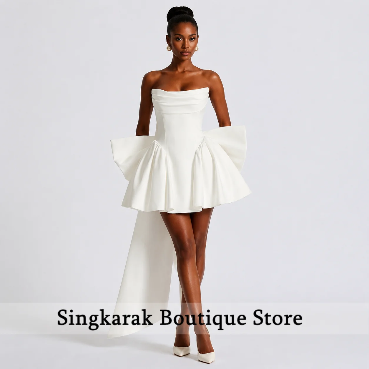 

Elegant White Prom Dresses Corset Bow Lace-Up Homecoming Gowns Boho Beach Gown Wedding Gown Cocktail Party Customized