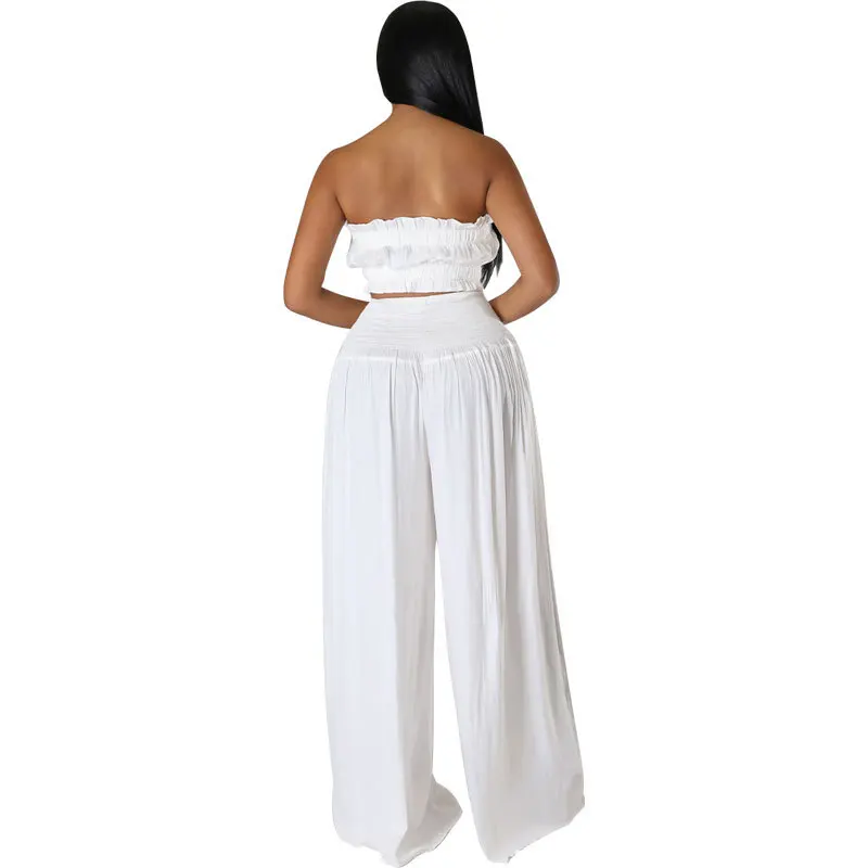 Modische 2-teilige Sets Damenkleidung Sommer Lässig Elegant Tube Top und Weite Hose Anzug Passendes Zweiteiler-Outfit – Detail 6