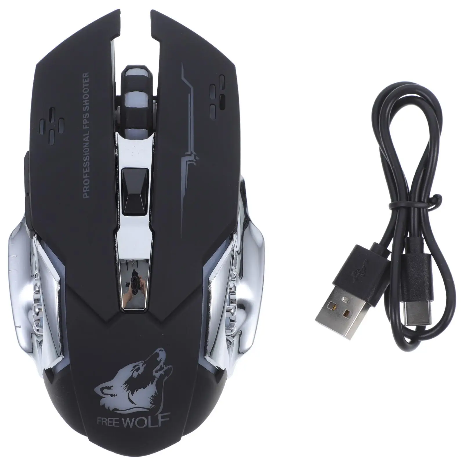 Ratón silencioso inalámbrico, ordenador sedoso de colores de alto rendimiento, carga USB, oficina silenciosa negra