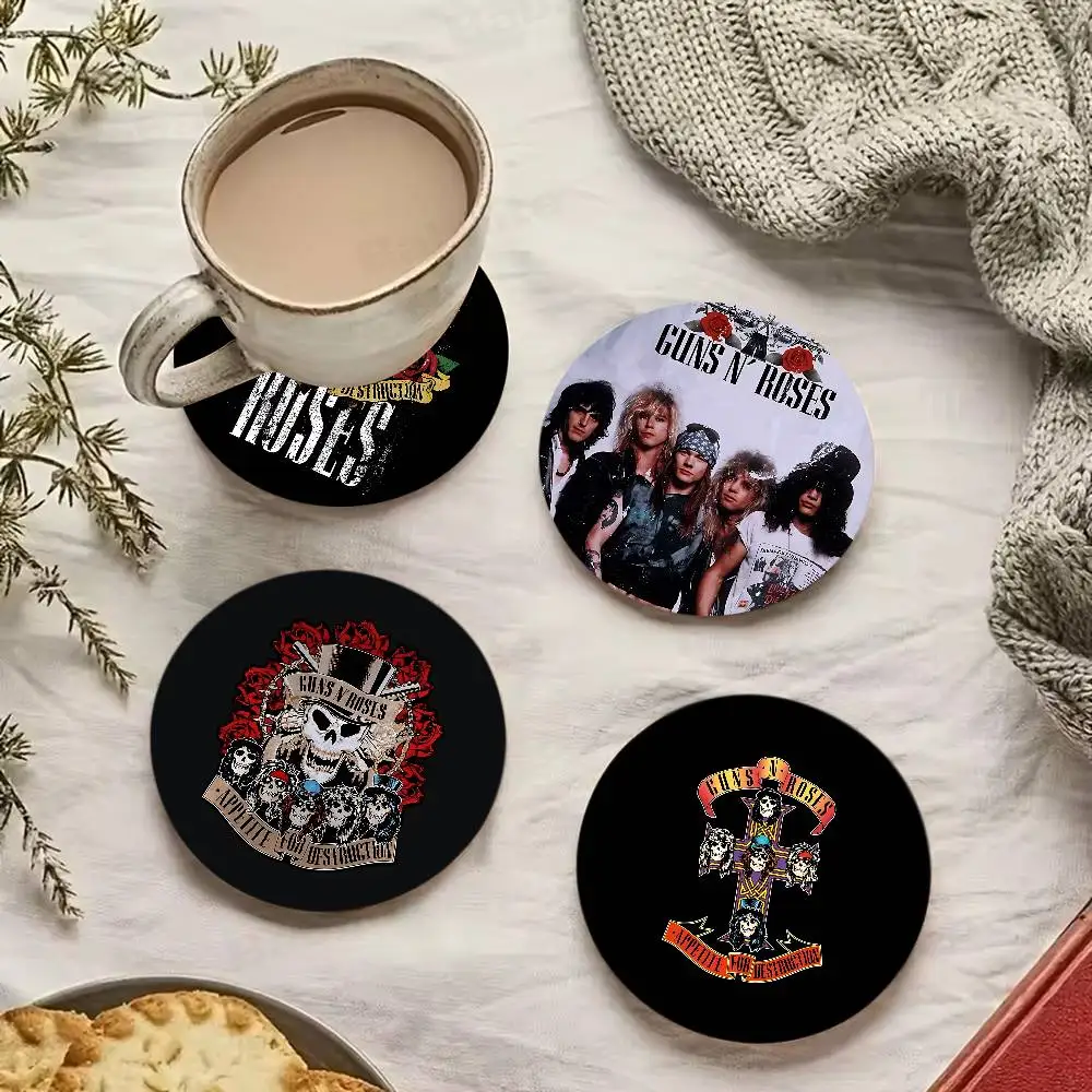 Music Band G-Guns N Roses Natural Wood Coaster Creative Cartoon Absorbent Cushion Coffee Mug Bowl Cushion Insulation Cushion