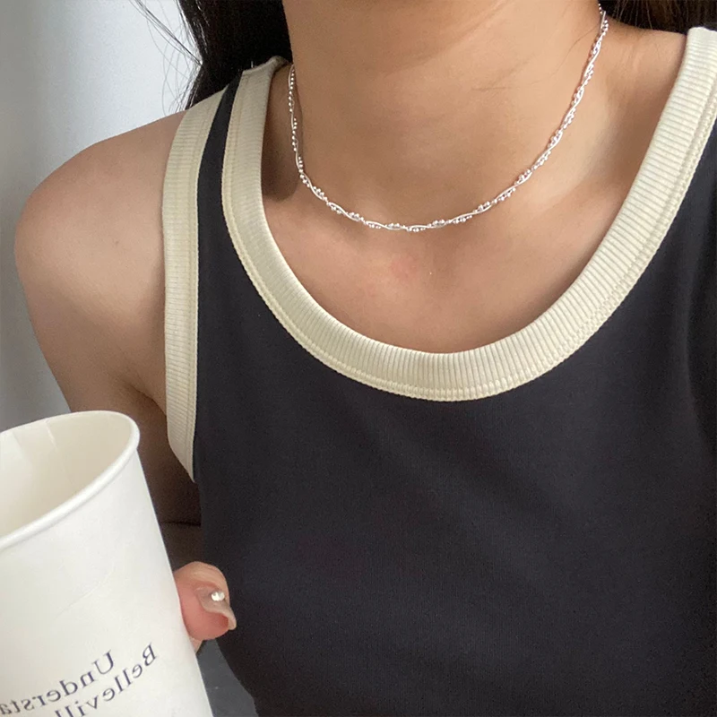 Women's 925 Sterling Silver Double Layer Snake Bone Chain Necklace
