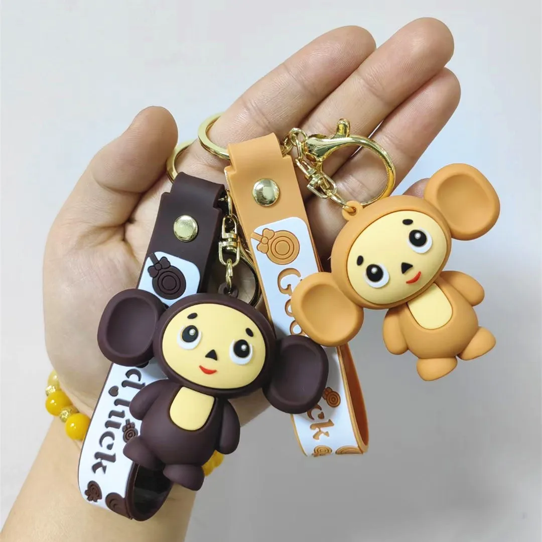 Movie Cheburashka Monkey Keychain Cute Silica Gel Doll Toy Cosplay Animal Keyring Pendant Key Chains Prop Xmas Gift