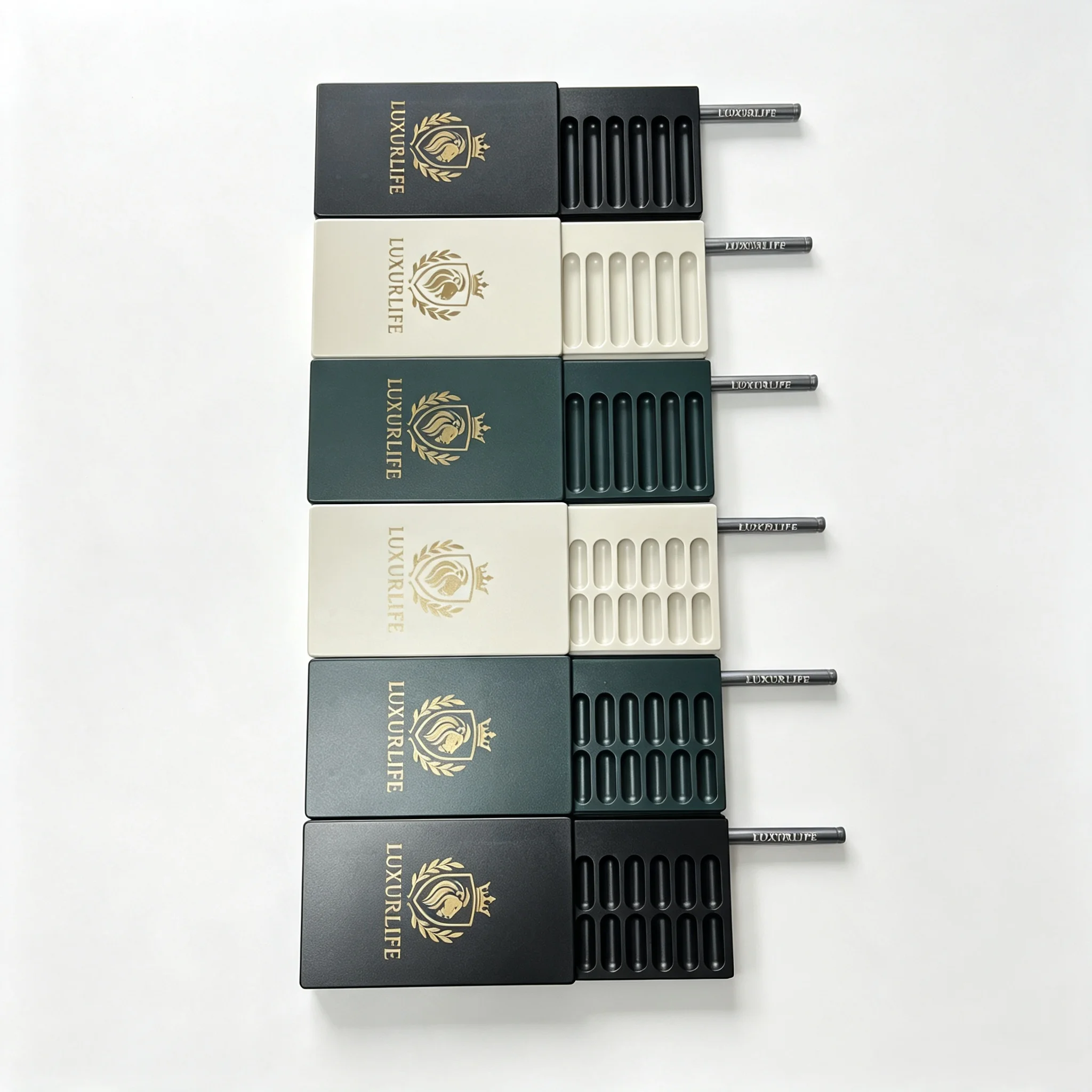 Zestaw 2 szt. tabakierki – 9 przegródek z metalową tubką, emblematem korony, zestawem do tabakowania (2 Rows--Black) — Zdjęcie 2 z 2