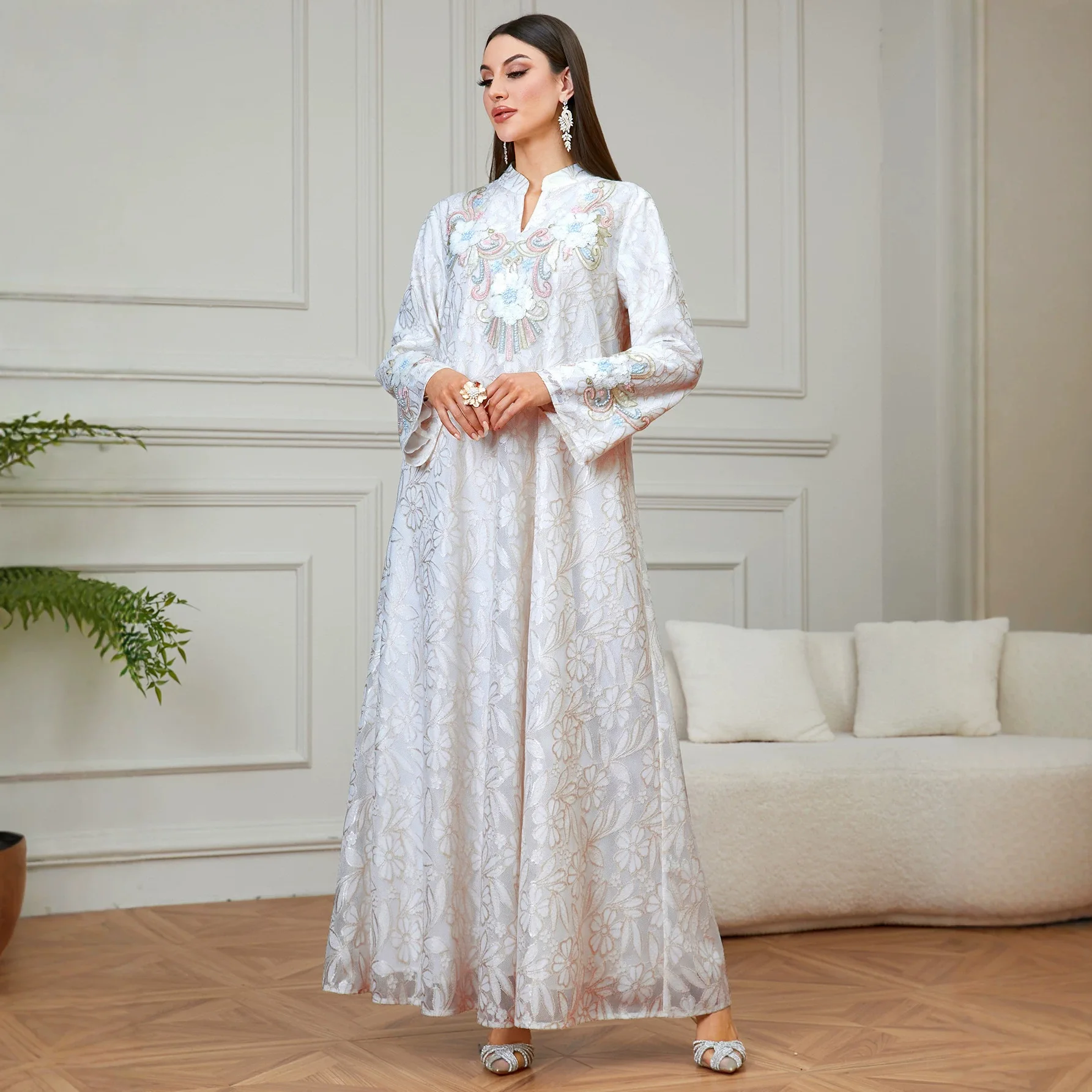 

Dress Women Eid Muslim Abaya Lace Dresses Dubai Abayas Kaftan Islam Party Vestidos Jalabiya Ramadan Morocco Arab Long Robe