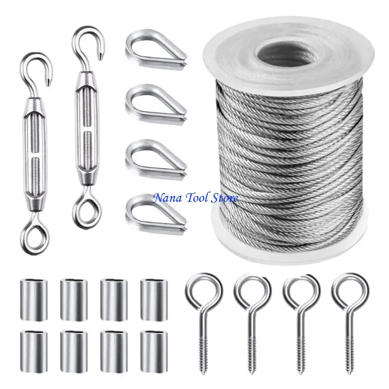 31GJ 19 Pieces Stainless Steel 304 Hook & Eye Tensioner Rope Tensioner Turnbuckles