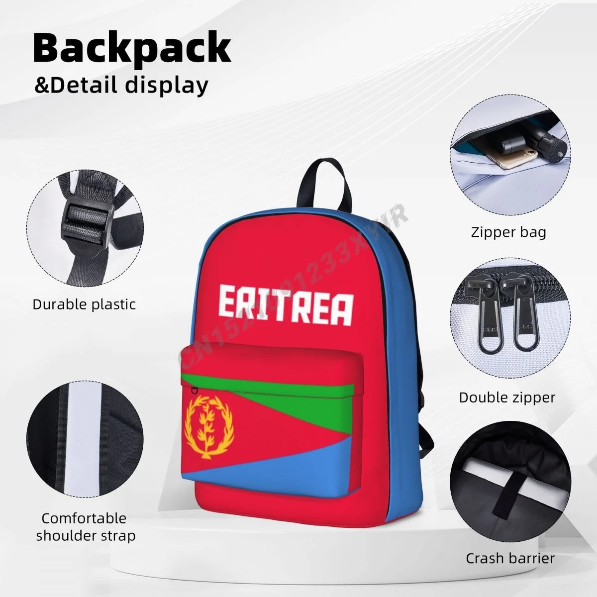 Unisex Backpack Eritrea Flag Eritrean Stitch Schoolbag Messenger Bag Case Laptop Travel Bag Mochila Gift